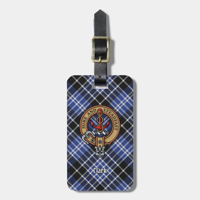 Etiqueta De Bagagem Clan Clark Crest sobre Tartan (Frente Vertical)