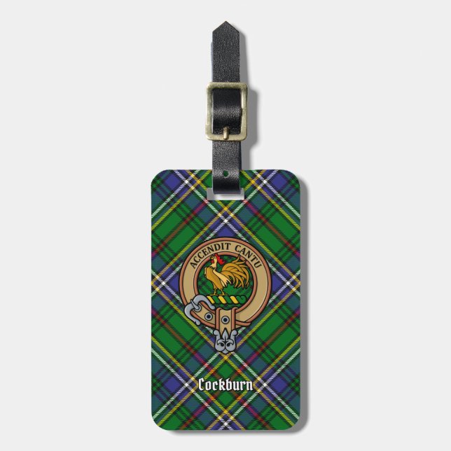 Etiqueta De Bagagem Clan Cockburn Crest sobre Tartan (Frente Vertical)