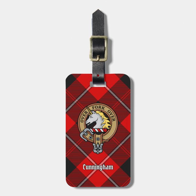 Etiqueta De Bagagem Clan Cunningham Crest sobre Tartan (Frente Vertical)