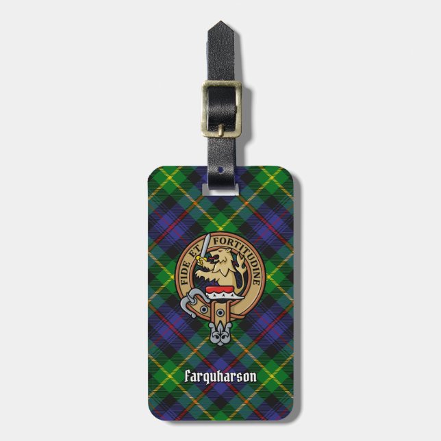 Etiqueta De Bagagem Clan Farquharson Crest sobre Tartan (Frente Vertical)