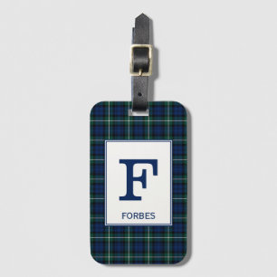 Etiqueta De Bagagem Clan Forbes Tartan Green e Blue Xadrez Monograma