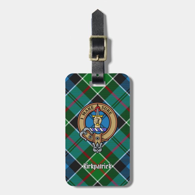 Etiqueta De Bagagem Clan Kirkpatrick Crest sobre Tartan (Frente Vertical)