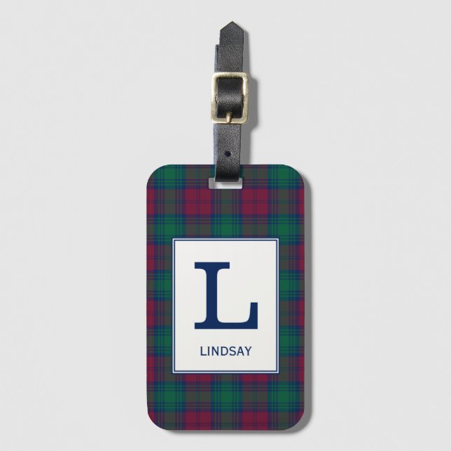 Etiqueta De Bagagem Clan Lindsay Tartan Monogrammed (Frente Vertical)
