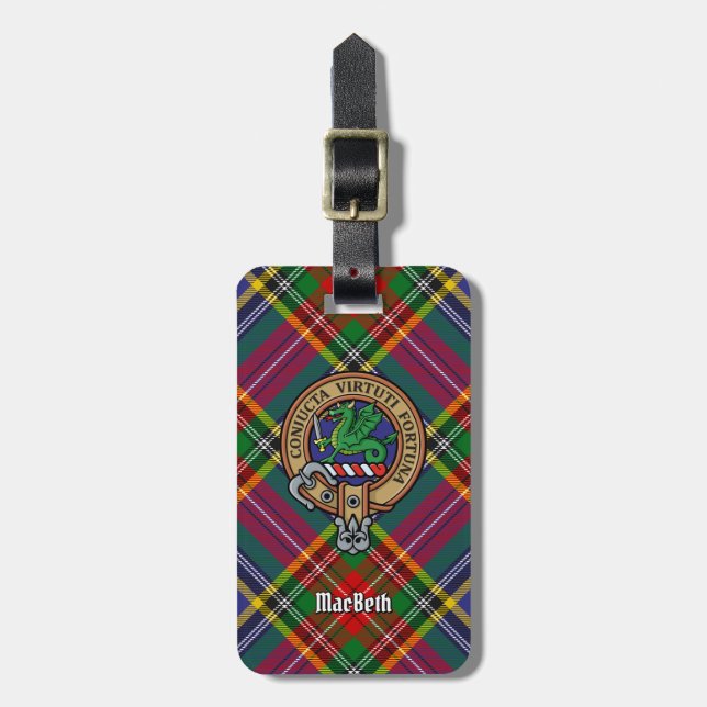 Etiqueta De Bagagem Clan MacBeth Crest sobre Tartan (Frente Vertical)