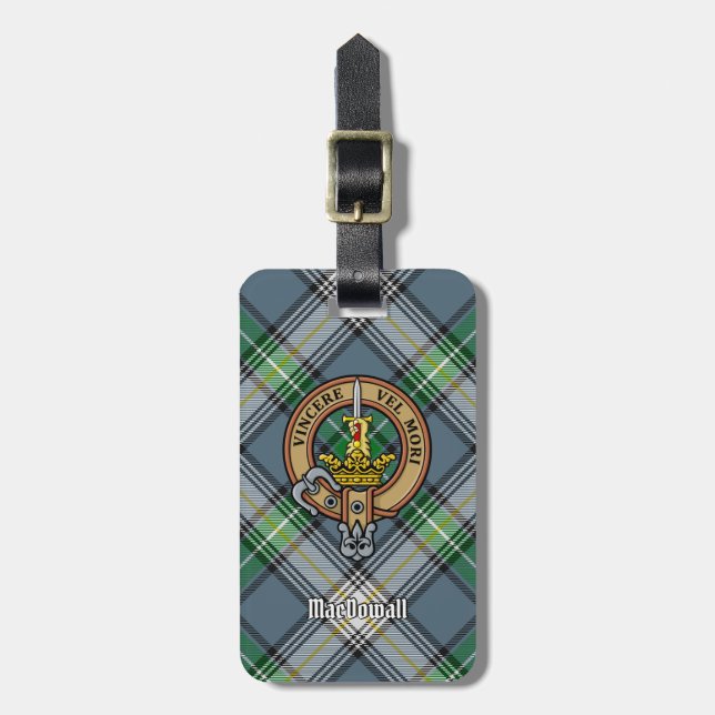 Etiqueta De Bagagem Clan MacDowall Crest sobre Tartan (Frente Vertical)