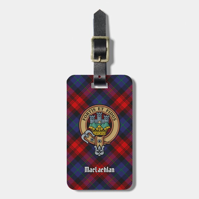 Etiqueta De Bagagem Clan MacLachlan Crest sobre Tartan (Frente Vertical)