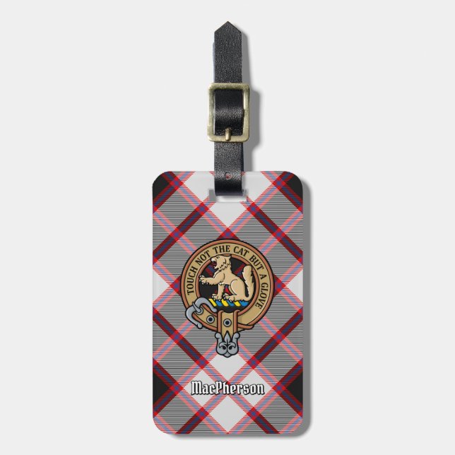 Etiqueta De Bagagem Clan MacPherson Crest sobre caçar Tartan (Frente Vertical)