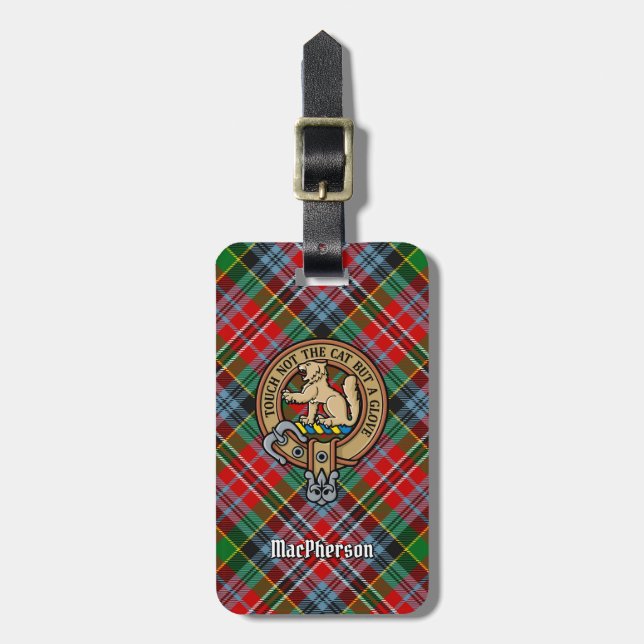 Etiqueta De Bagagem Clan MacPherson Crest sobre Tartan (Frente Vertical)