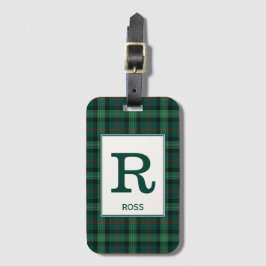 Etiqueta De Bagagem Clan Ross caçando Tartan Green Xadrez Monograma
