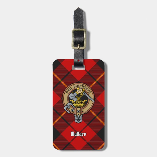 Etiqueta De Bagagem Clan Wallace Crest sobre Tartan (Frente Vertical)