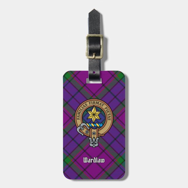 Etiqueta De Bagagem Clan Wardlaw Crest sobre Tartan (Frente Vertical)