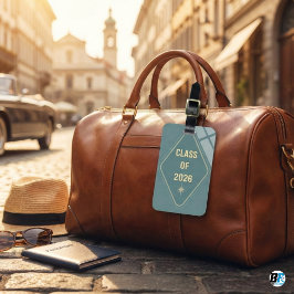 Etiqueta De Bagagem Class of 2026 Elegant Blue & Gold Star Graduation