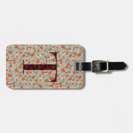 Etiqueta De Bagagem Clássico Floral Monograma - Letra T verde vermelha