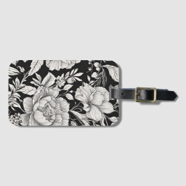 Etiqueta De Bagagem Clássico Floral Vintage Preto e Branco