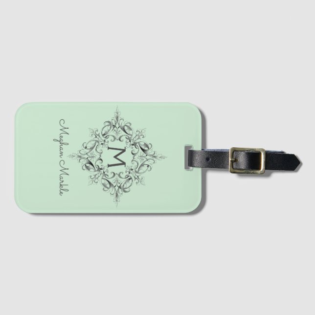 Etiqueta De Bagagem Clássico pastel elegante monogramado (Frente Horizontal)