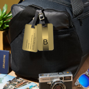 Etiqueta De Bagagem Clássico Personalizado Preto E Metálico Dourado Fa