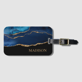 Etiqueta De Bagagem Classy Azul Marinho Dourado Brilho Preto Primeiro 