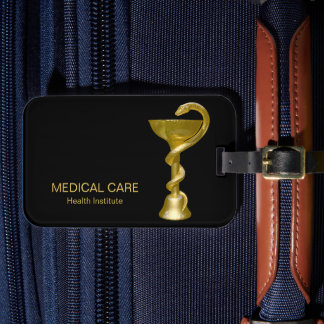 Etiqueta De Bagagem Classy Medical Cobra Bowl Hygieia Dourada Caduceus