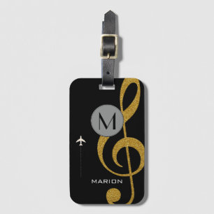 Etiqueta De Bagagem clef de triplo dourado. costume da nota da música