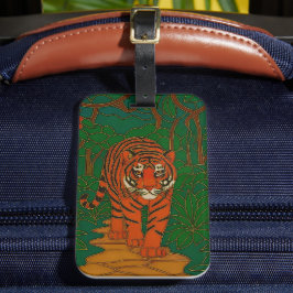 Etiqueta De Bagagem Cloisonne Art Tiger on the Jungle Path