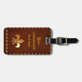 Etiqueta De Bagagem Cobrir de couro antigo com Fleur-de-Lys de ouro -