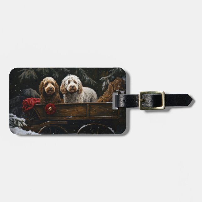 Etiqueta De Bagagem Cockapoo Trineve Trenó Natal Decoração (Frente Horizontal)