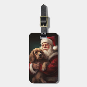 Etiqueta De Bagagem Cocker Spaniel com Papai Noel Natal Festivo