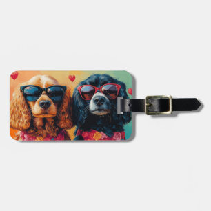 Etiqueta De Bagagem Cocker Spaniel Com Rosas do Coração Dia dos Namora