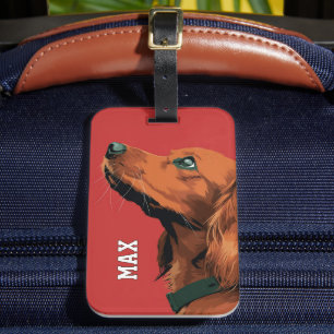 Etiqueta De Bagagem Cocker Spaniel em Fundo Vermelho