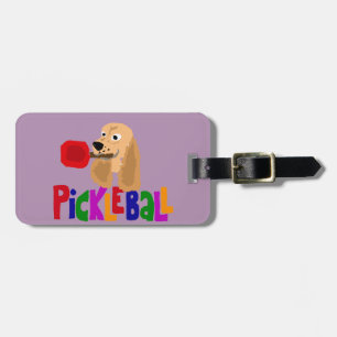 Etiqueta De Bagagem Cocker spaniel engraçado com pá de Pickleball