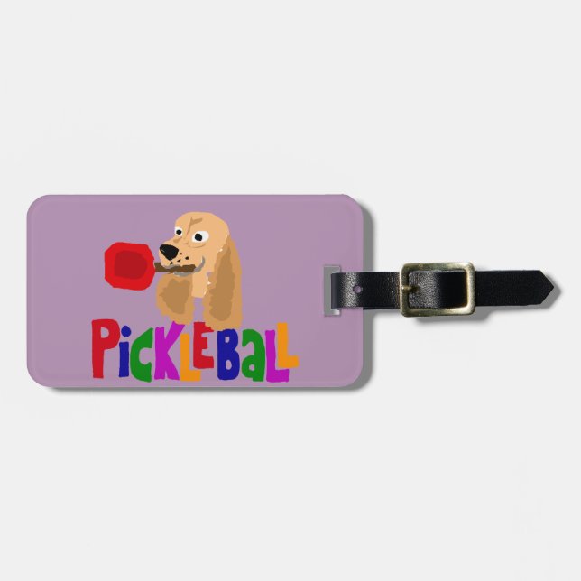 Etiqueta De Bagagem Cocker spaniel engraçado com pá de Pickleball (Frente Horizontal)