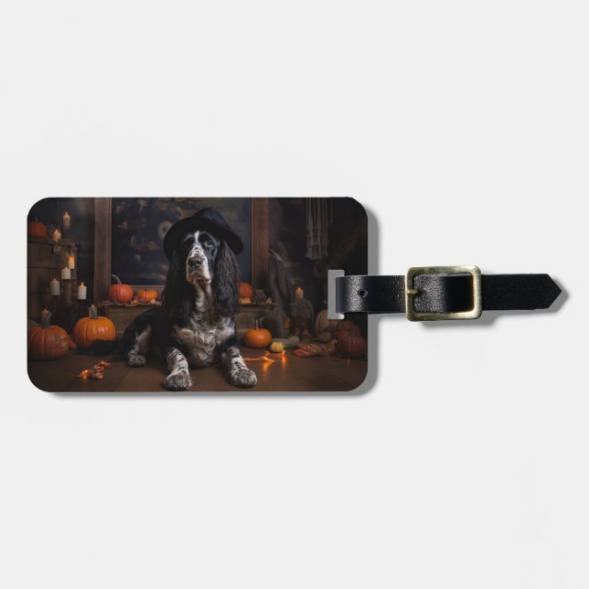 Etiqueta De Bagagem Cocker Spaniel Inglês Abóboras Halloween Assustado (Frente Horizontal)