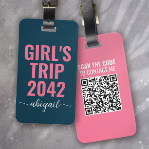 Etiqueta De Bagagem Cód. QR - Caligrafia Azul-Rosa Trip
