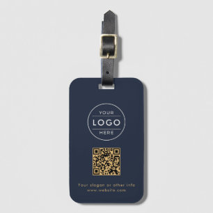 Etiqueta De Bagagem Código QR Azul Marinho Personalizado Dourado Corpo