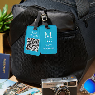 Etiqueta De Bagagem Código QR de Cor Sólida Scaneie se perdido Azul Br