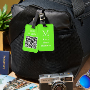 Etiqueta De Bagagem Código QR de cor sólida Scaneie se perdido Neon Ve