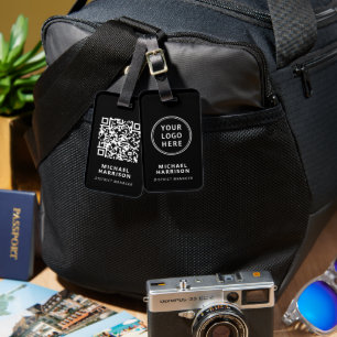 Etiqueta De Bagagem Código QR do logotipo comercial moderno preto