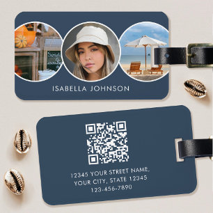 Etiqueta De Bagagem Código QR Minimalista Moderno com Foto Personaliza