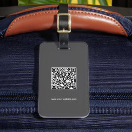 Etiqueta De Bagagem Código QR, Nome e Informações, Cinza Escura e Bran