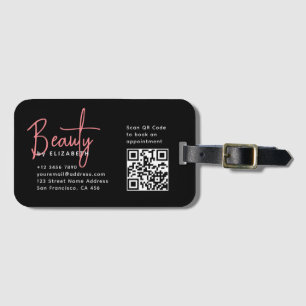Etiqueta De Bagagem Código QR profissional de beleza rosa preto chic