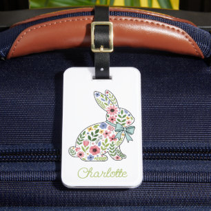 Etiqueta De Bagagem Coelho da Primavera com Flores Silvestres Rosa e A