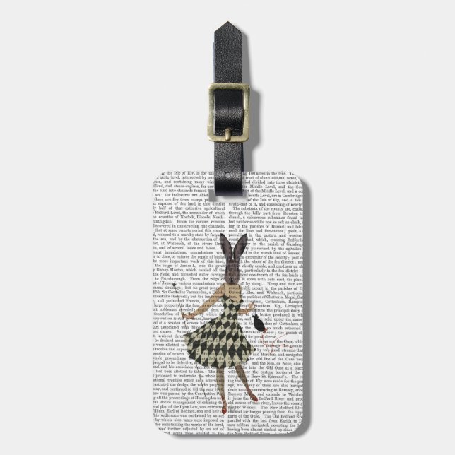 Etiqueta De Bagagem Coelho em vestido branco preto (Frente Vertical)