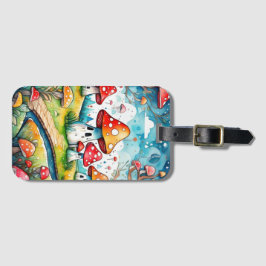 Etiqueta De Bagagem Cogumelos brancos folhas design