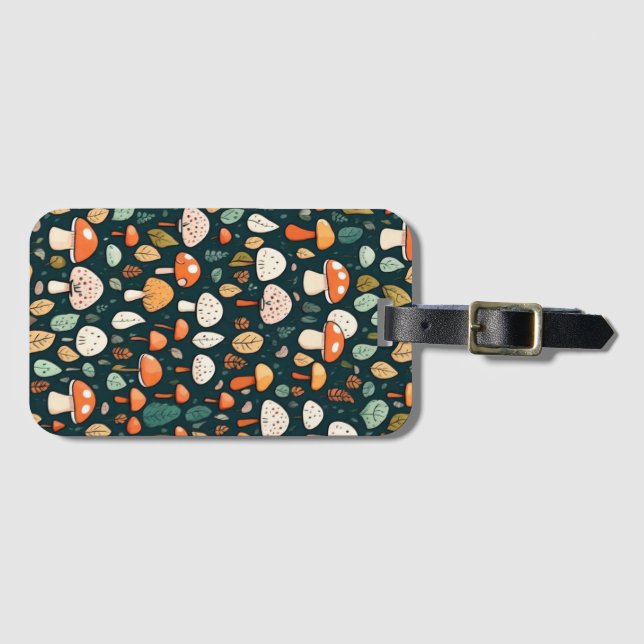 Etiqueta De Bagagem Cogumelos brancos folhas design (Frente Horizontal)