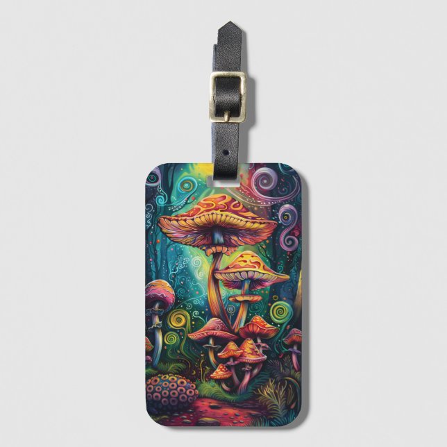 Etiqueta De Bagagem Cogumelos Psicodélicos Funky Trabalho de arte (Frente Vertical)