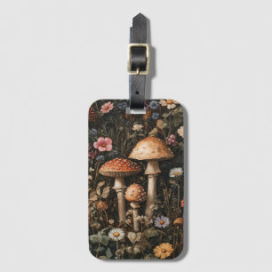 Etiqueta De Bagagem Cogumelos Whimsical e flores selvagens Botânica