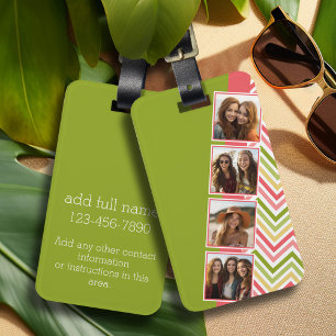 Etiqueta De Bagagem Colagem de 4 Fotos Personalizada com Listras Zig Z