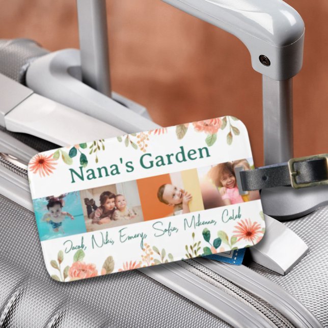 Etiqueta De Bagagem Colagem de Fotos Personalizada Nana Grandma's Gard (Personalized Photo Collage Nana Grandma's Garden Luggage Tag)