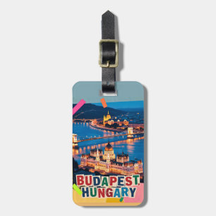 Etiqueta De Bagagem Colagem Pop Art da Paisagem Noturna da Cidade de B