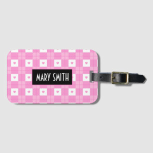 Etiqueta De Bagagem Coleção de Coração Rosa de Xadrez de Amor Moderno